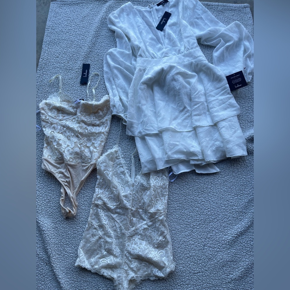Lulus Elegant White and Cream Lace Set